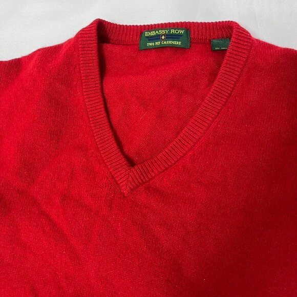 Embassy Row Two Ply Cashmere Long Sleeves V Neck Men's Red Sweater 30% Wool - Picture 6 of 6